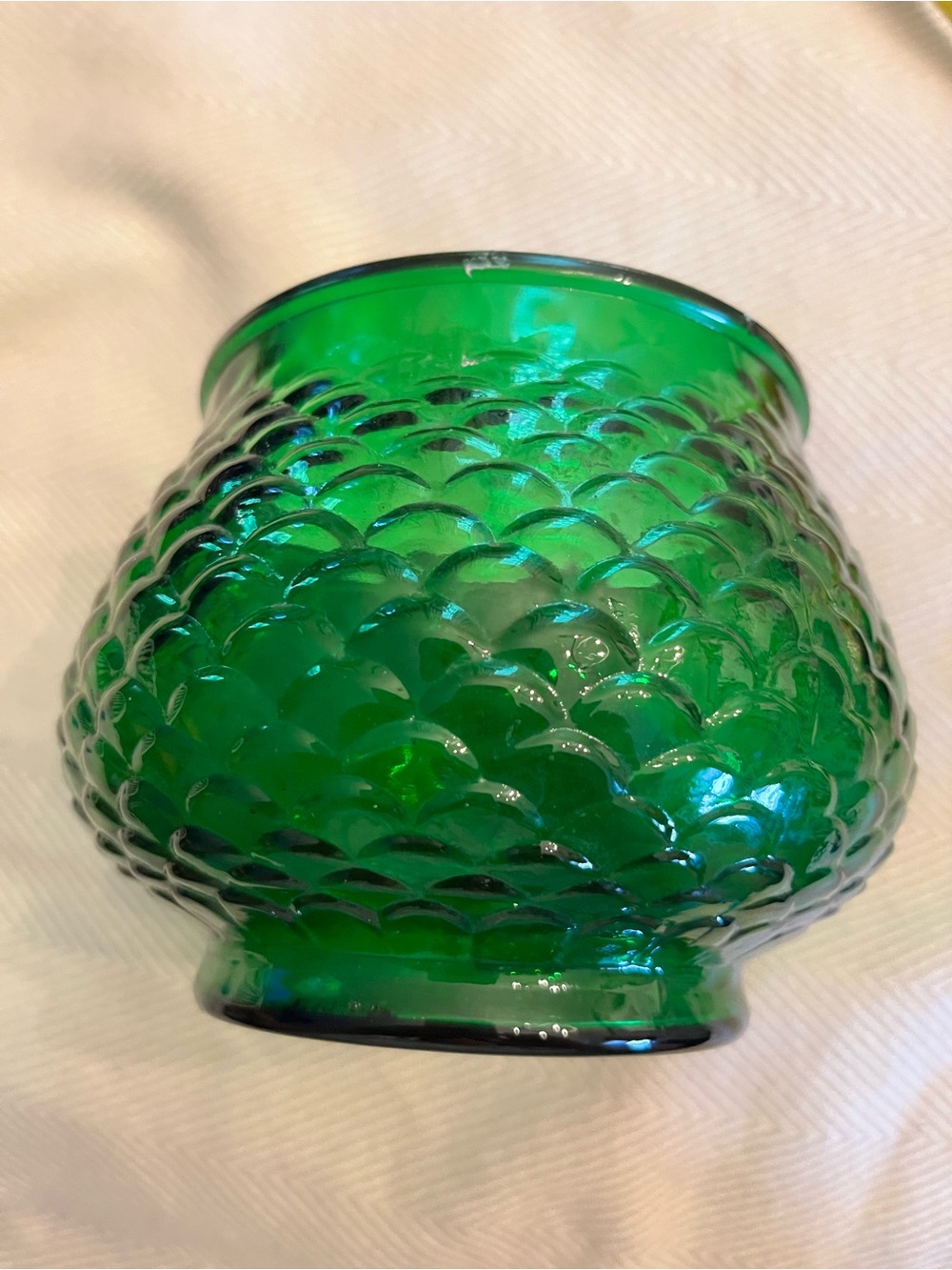 VTG Green Fish Scale Glass Floral Vase  by E O Brody Ohio Pattern Made In USA